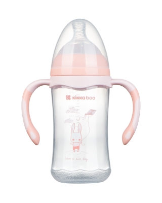 Бебешко шише с широко гърло Kikkaboo - Peach Rabbit, 260 ml