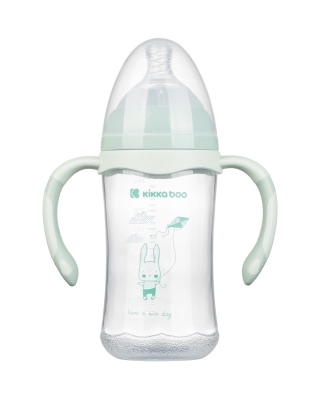 Бебешко шише с широко гърло Kikkaboo - Peach Rabbit, Мint, 260 ml