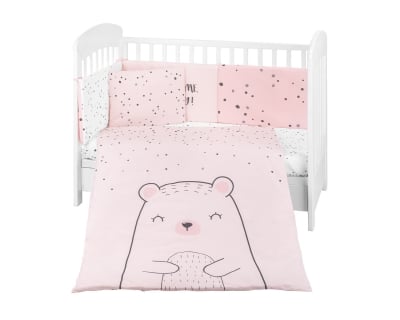 Бебешки спален комплект Kikkaboo - 60 x 120 cm, 6 части, Bear with me, Pink