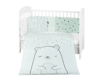 Бебешки спален комплект Kikkaboo - 70 x 140 cm, 6 части, Bear with me, Mint