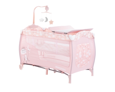 Сгъваема бебешка кошара на две нива Kikkaboo - Dolce Sonno, Pink Rabbits