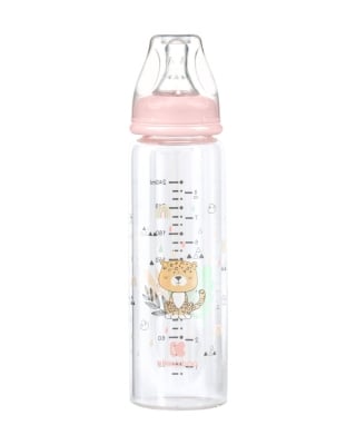 Бебешко стъклено шише Kikkaboo - Savanna, 240 ml, Pink