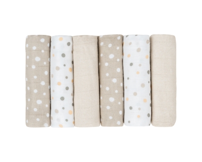 Комплект муселинови кърпи Kikkaboo - Dots, Beige, 30 х 30 сm, 6 броя