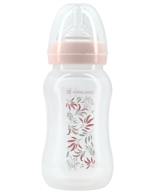 Бебешко шише с широко гърло Kikkaboo - Tropical leaves, Pink, 330 ml