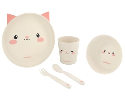 Сет за хранене от бамбук KikkaBoo - Cat, Pink