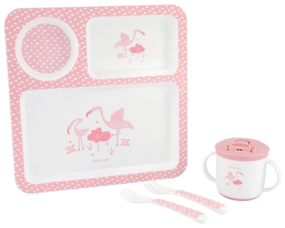 Комплект за хранене Kikkaboo - Flamingo, Pink, 4 части