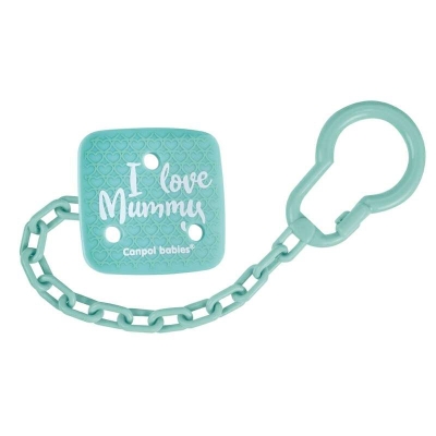 Клипс за залъгалка Canpol - I Love Mummy, Със синджир, Зелен