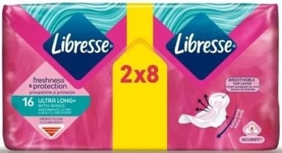 Дамски превръзки с крилца Libresse - Ultra Long Duo, 16 броя