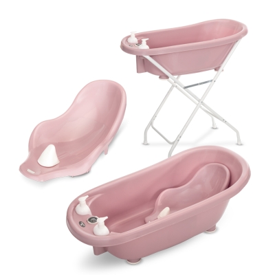 Бебешка вана с оттичане, подложка и стойка Lorelli - 88 сm, Nordic Pink