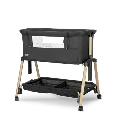 Мини кошара 2 в 1 Lorelli Premium - Layla, Black & Wooden effect