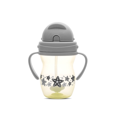 Чаша с дръжки и сламка Lorelli - Baby Care, Grey & Yellow
