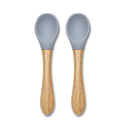 Силиконови лъжички с бамбук Lorelli - Natural, 2 броя, Grey