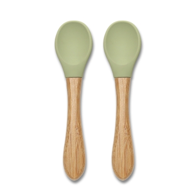 Силиконови лъжички с бамбук Lorelli - Natural, 2 броя, Fresh Green