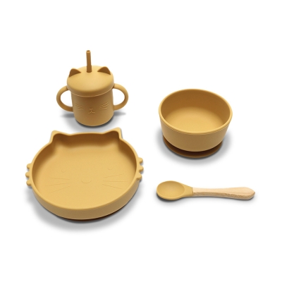 Силиконов сет за хранене 4 части Lorelli - Natural, Yellow