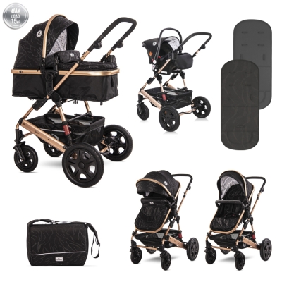 Комбинирана количка 3 в 1 Lorelli - Lora Set, Luxe Black