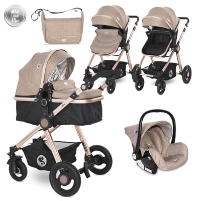 Комбинирана количка 3 в 1 Lorelli - Alexa set, Pearl Beige