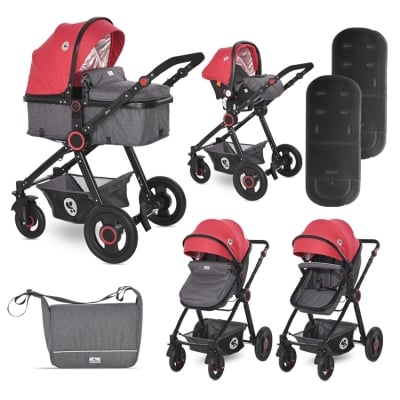 Комбинирана количка 3 в 1 Lorelli - Alexa set, Cherry  Red