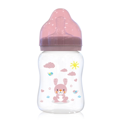 Бебешко шише с широко гърло Lorelli - Baby Care, Animals, 250 ml, Blush Pink