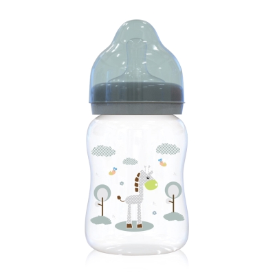 Бебешко шише с широко гърло Lorelli - Baby Care, Animals, 250 ml, Green