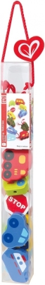 Дървен комплект за нанизване Hape - Фигурки с превозни средства