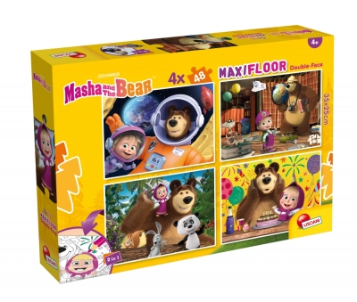 Двулицеви пъзели Lisciani - Маша и Мечока, 4 х 48 части