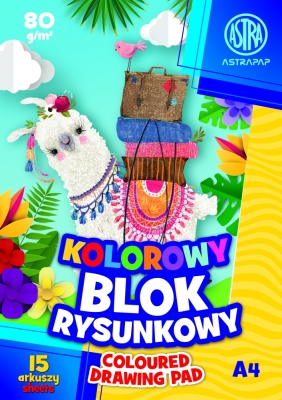 Блокче за рисуване с цветни листи Astra - Лама и лодки, A4, 15 листа, асортимент
