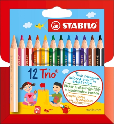 Цветни моливи Stabilo - Trio thick, 12 цвята