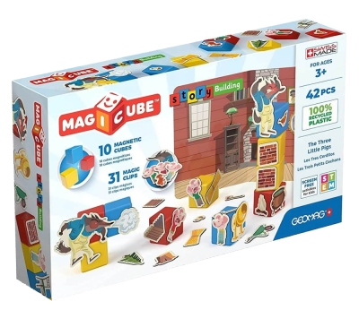 Магнитен конструктор Geomag - Magicube, Story Building, Трите прасенца, 42 части