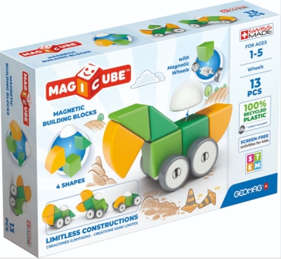 Магнитен конструктор Geomag - Magicube, 4 форми и колела, 13 части