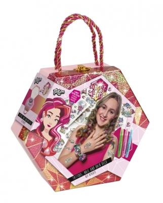 Игрален комплект Totum - Пастели за коса и бляскави татуировки, 8 части