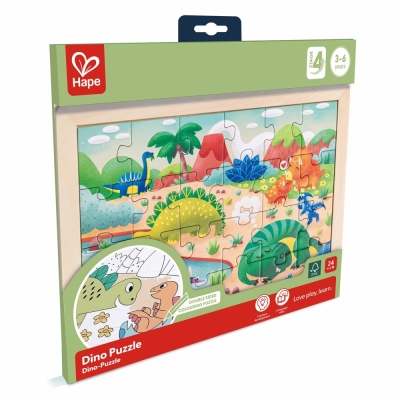 Дървен пъзел Hape - Динозаври, 24 части