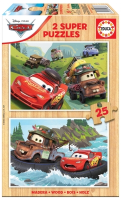 Детски дървен пъзел Educa - Cars, 2 х 25 части