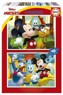Пъзел 2 в 1 Educa - Mickey Mouse, Забавната къща, 2 x 48 части