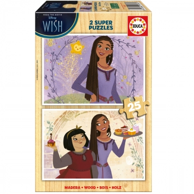 Дървен пъзел 2 в 1 Educa - Wish, 2 х 25 части