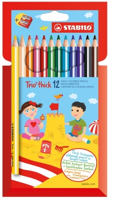 Цветни моливи Stabilo - Trio Thick, С острилка, 12 цвята