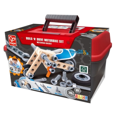Дървен комплект Hape - Млад изобретател, Мотоциклет, 34 части
