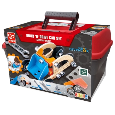 Дървен комплект Hape - Млад изобретател, Автомобил, 37 части