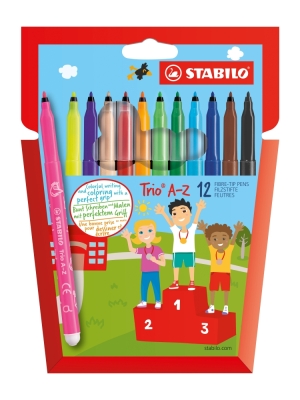 Флумастери Stabilo - Trio A-Z, 12 цвята