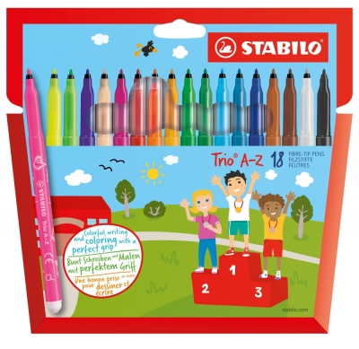 Флумастери Stabilo - Trio A-Z, 18 цвята