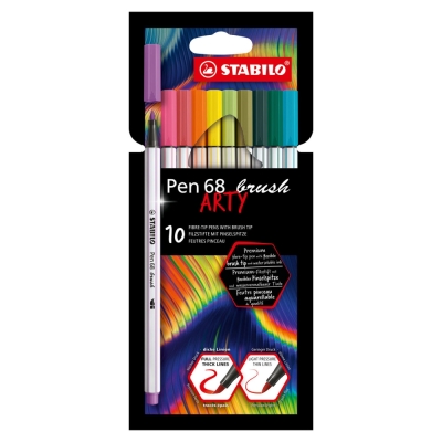 Комплект тънкописци Stabilo - Pen 68, Brush Arty, 10 Цвята