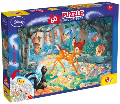 Двулицев пъзел Lisciani - Бамби, 60 части