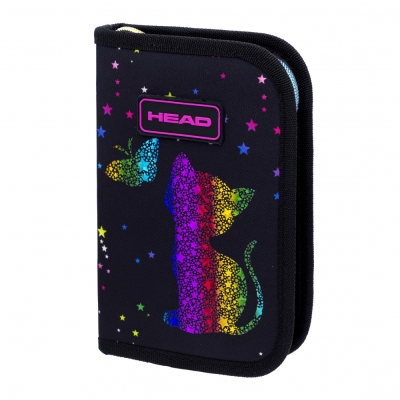 Ученически несесер Head - Коте, Златен ефект, С 1 цип