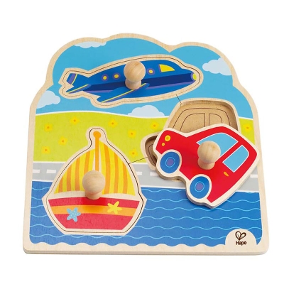 Дървен пъзел Hape - Превозни средства, 4 части