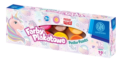 Комплект темперни бои Astra - Еднорог, 12 цвята, 20 ml