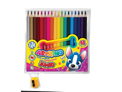 Комплект кръгли цветни моливи Astra - Astrino, Jumbo, 18 цвята, Острилка