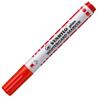 Маркер за бяла дъска Stabilo - Plan, Объл връх, Червен
