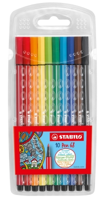 Комплект флумастери Stabilo - Pen 68, 10 цвята