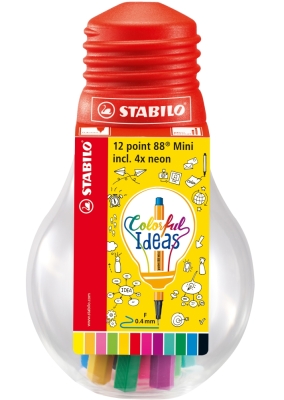 Комплект мини тънкописци Stabilo - Point 88, В крушка, 12 броя
