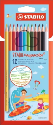Цветни акварелни моливи Stabilo - Aquacolor, 12 цвята
