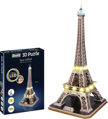 3D пъзел Revell - Айфелова кула, с LED осветление, 84 части